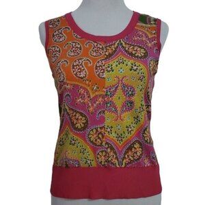 Peter Nygard Sweater Top Size Medium Petite Sleeveless Paisley Bright Retro